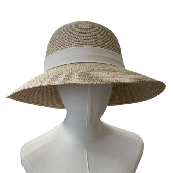 NWT Woven sunhat with ivory ribbon 3.5 inch brim size L - Picture 2 of 14
